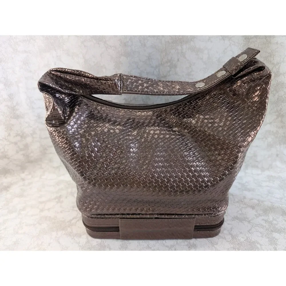Ulta Beauty Brown Woven Look Makeup Bag Train Case 2-Tier Cosmetic Organizer